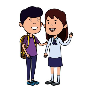 okul çantası ile mutlu küçük öğrenciler çift