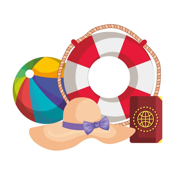 Strand ballon met float en paspoort — Stockvector