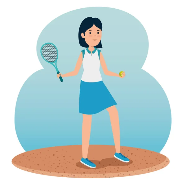 Chica practica tenis con raqueta y uniforme — Archivo Imágenes Vectoriales