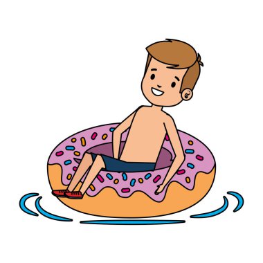 mayo ve donut float ile sevimli küçük çocuk