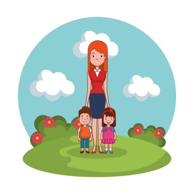 manzara çocuklu aile ile anne