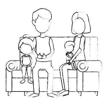 kanepede kızı ve oğlu ile anne çift