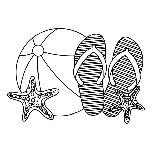 Ballon de plage avec tongs et étoiles de mer — Image vectorielle