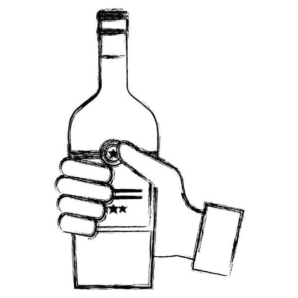 Mão com bebida garrafa de uísque — Vetor de Stock
