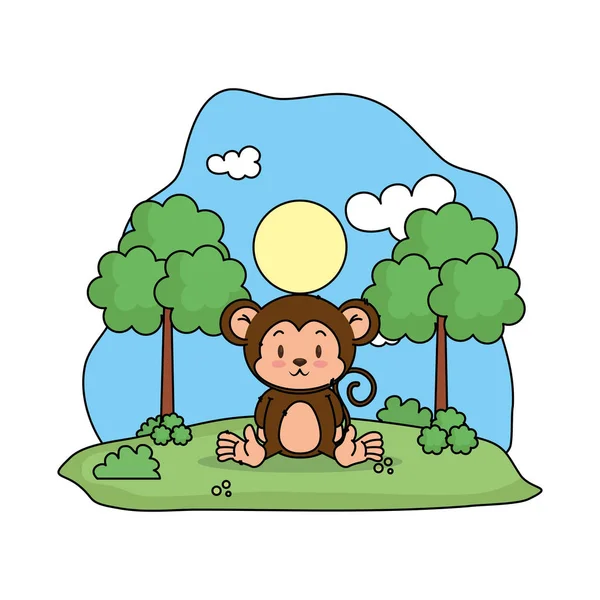 Cute monkey in the landscape — Stock Vector