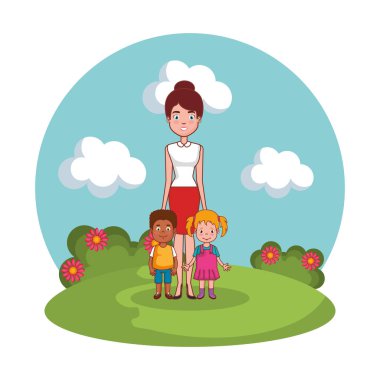 manzara çocuklu aile ile anne