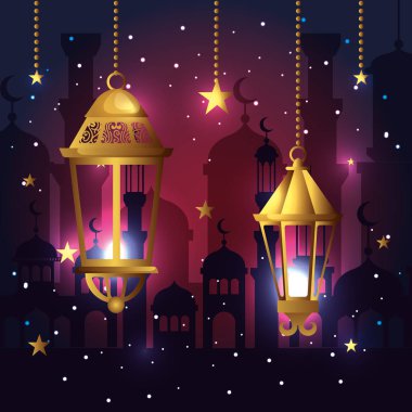 festivale lambalar ve yıldız asılı dekorasyon