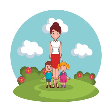 manzara çocuklu aile ile anne