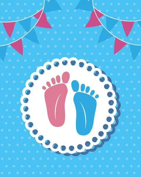 Fußabdrücke Baby-Duschkarte — Stockvektor