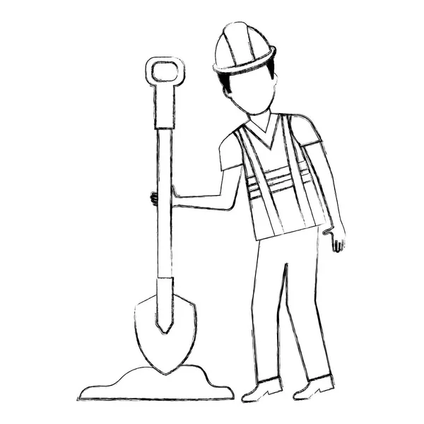 Builder with shovel character — Stock Vector