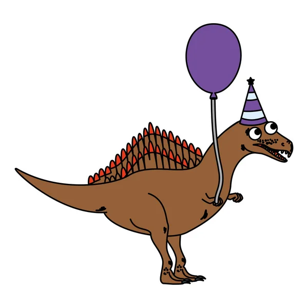 Sladký Spinosaurus s balónkem helia — Stockový vektor