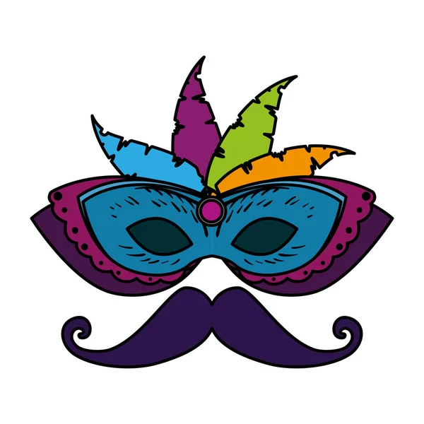 Máscara de carnaval con plumas y bigote — Archivo Imágenes Vectoriales