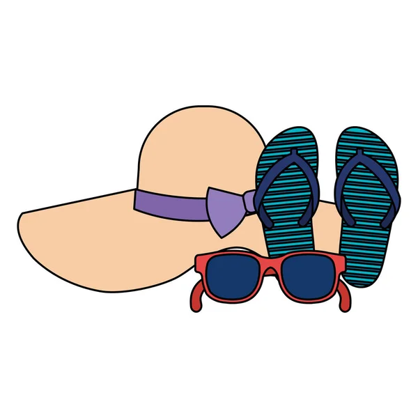 Summer sunglasses with sandals and female hat — Stock Vector