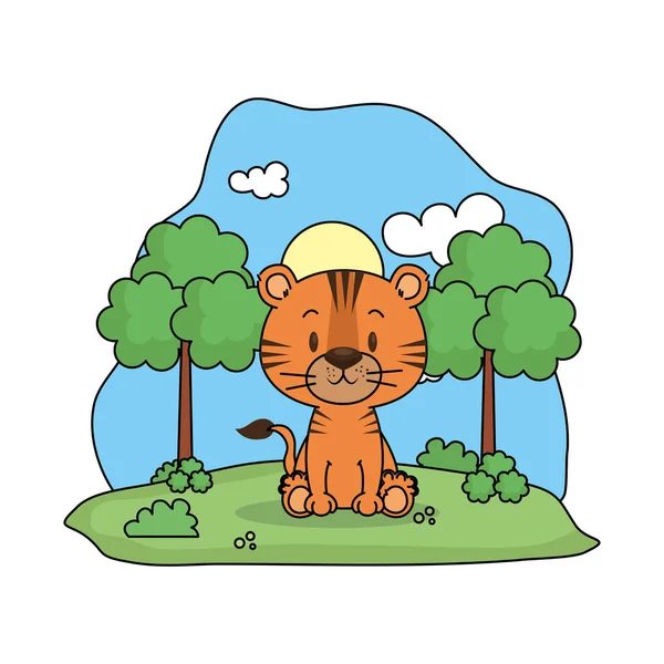 Cute tiger in the landscape — Stock Vector