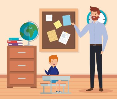 çocuk ve kitaplar ile sınıfta adam öğretmen