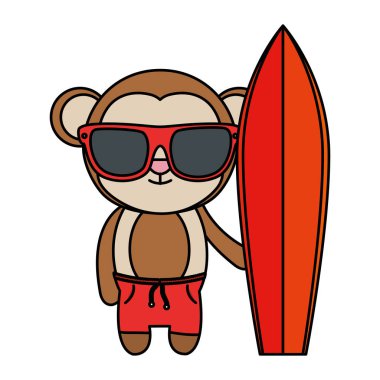 yaz güneş gözlüğü ve sörf tahtası ile maymun