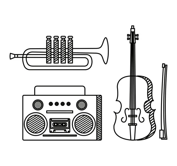 트럼펫 악기와 라디오 바이올린세트 — 스톡 벡터