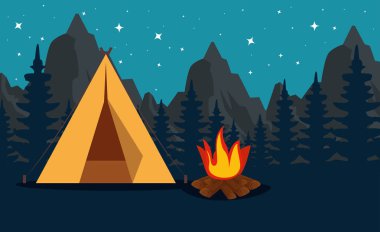 dağlar ve odun ile kamp ile çam ağaçları