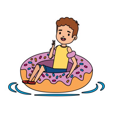 gömlek ve donut float ile sevimli küçük çocuk