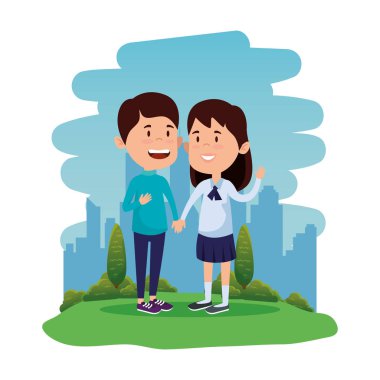 alanında mutlu küçük öğrenciler çift