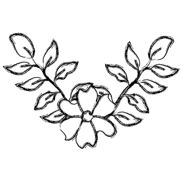 Fiore e foglie icona decorativa — Vettoriale Stock