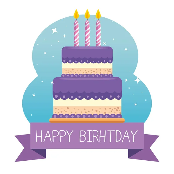 Zoete Party cake met kaarsen en lint — Stockvector