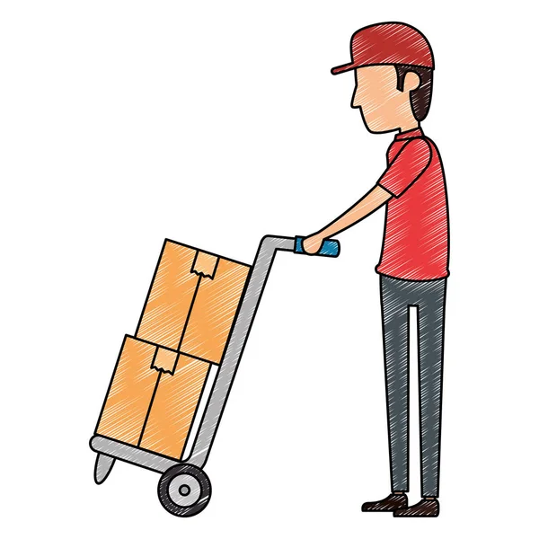 Delivery worker with cart — Stock Vector