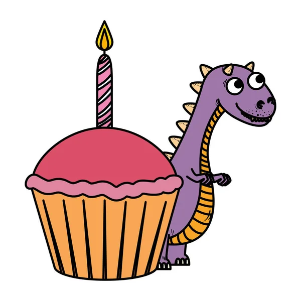 Lindo tiranosaurio rex con dulce cupcake — Vector de stock