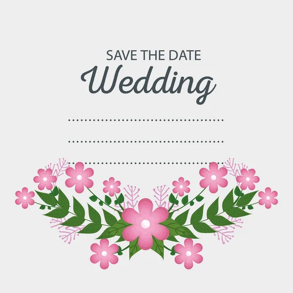 Hochzeitskarte Veranstaltung mit Blumen und Zweigen Blätter — Stockvektor