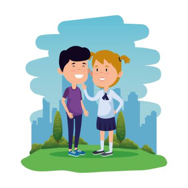 alanında mutlu küçük öğrenciler çift