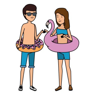 Yüzen karakterli genç çift