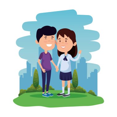 alanında mutlu küçük öğrenciler çift