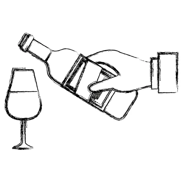 Mano con botella y copa de vino — Archivo Imágenes Vectoriales