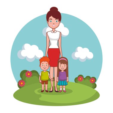 manzara çocuklu aile ile anne