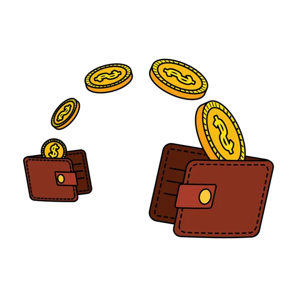 Portefeuilles geld met munten dollars — Stockvector