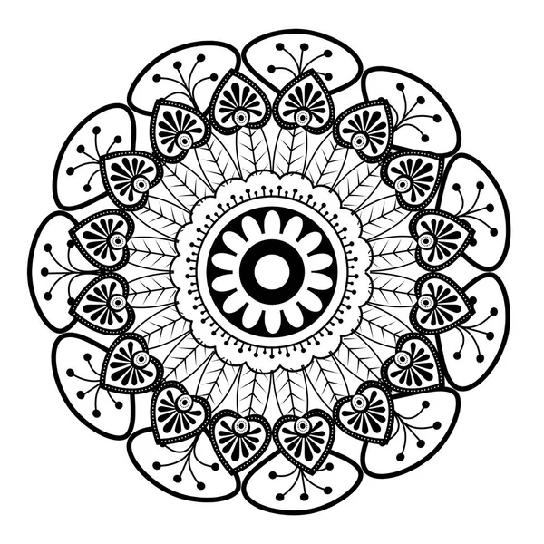 Mandala monocromatico e circolare — Vettoriale Stock