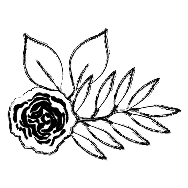 Rosa y hojas icono decorativo — Vector de stock