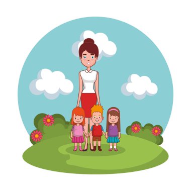 manzara çocuklu aile ile anne