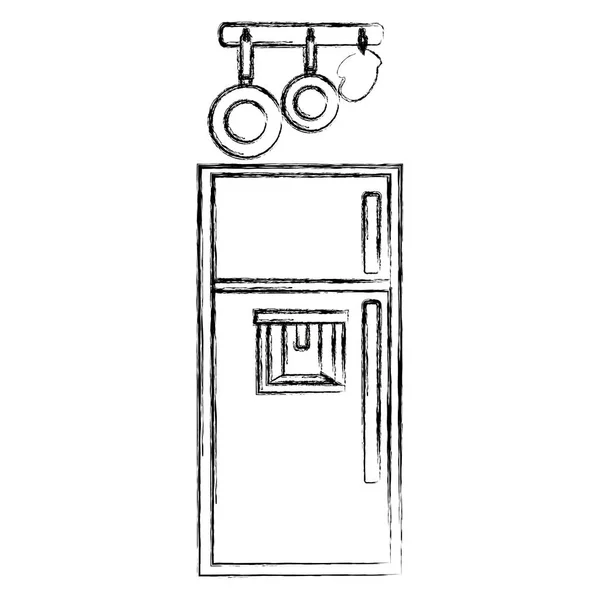 Кухня холодильник с посудой висит — стоковый вектор