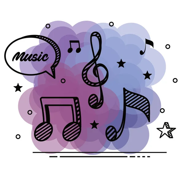 Musical notes rhythm melody with stars — Stock Vector