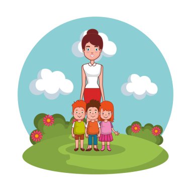 manzara çocuklu aile ile anne