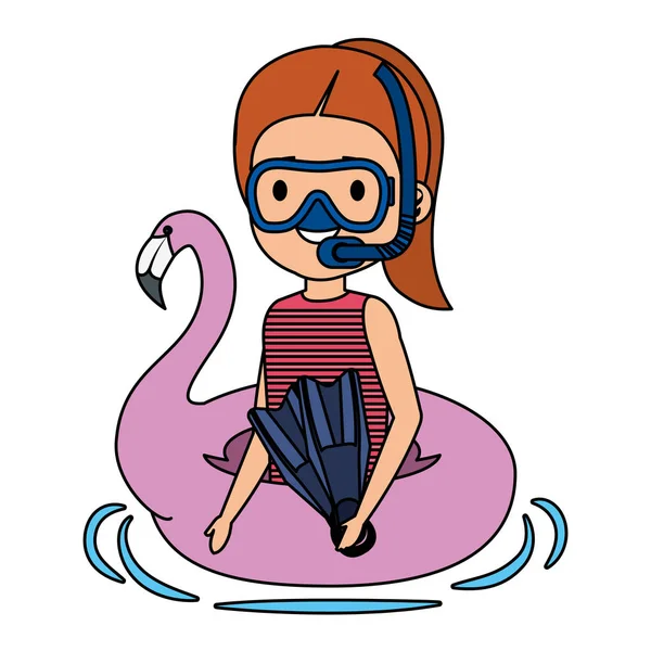 Kis lány flamand úszó és légzőcső — Stock Vector