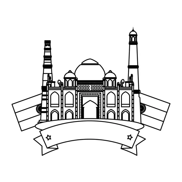 Taj Mahal Indian Building met vlaggen — Stockvector