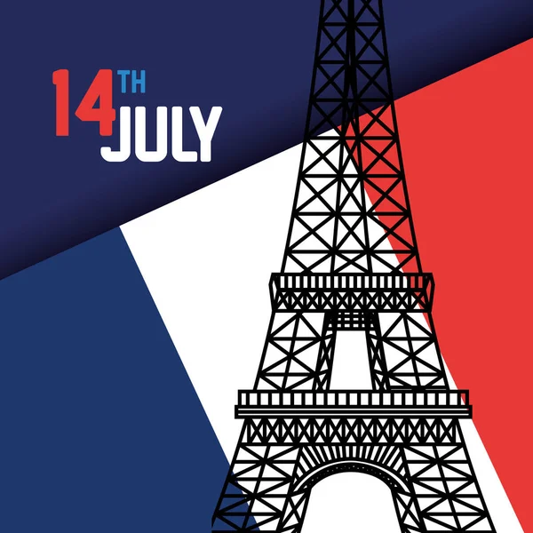 Bandera de Francia con torre eiffel a vacaciones — Vector de stock