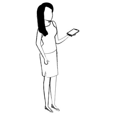 Kadın konuşma baloncuğu ile akıllı telefon kullanıyor