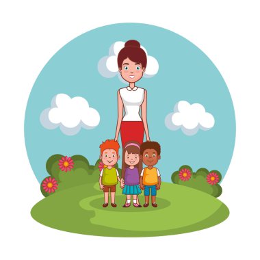 manzara çocuklu aile ile anne