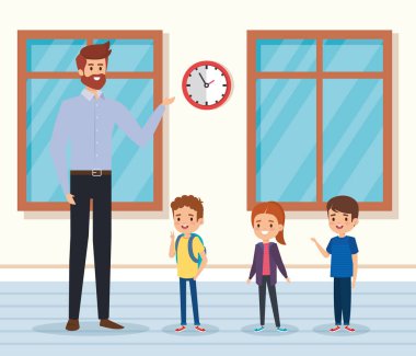 pencereleri ile classroon çocuklu adam öğretmen