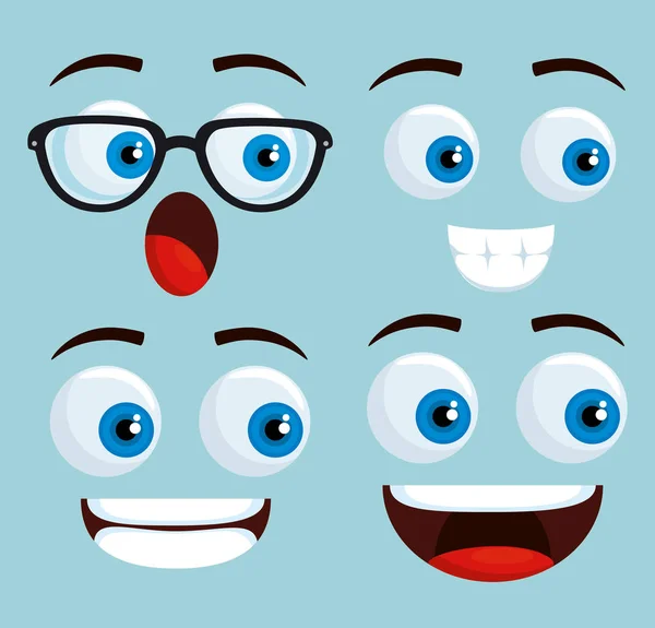 Set of kawaii facess with happy expression — Stock Vector
