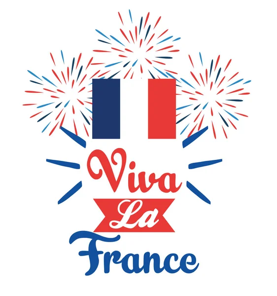 Bandera de Francia con decoración de fuegos artificiales para vacaciones — Vector de stock