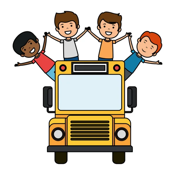 Школьный автобус с группой детей — стоковый вектор